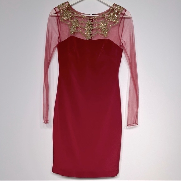Marchesa notte dress vintage burgundy embellished cocktail evening size 0 - Picture 3 of 12